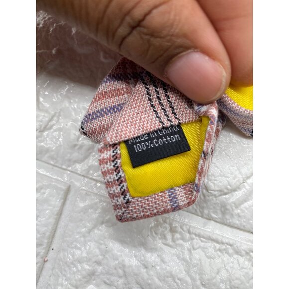 Skinny Tie Madness Mens Plaid Skinny Tie Pink Patch 100% Cotton SKM3225 - Picture 8 of 8